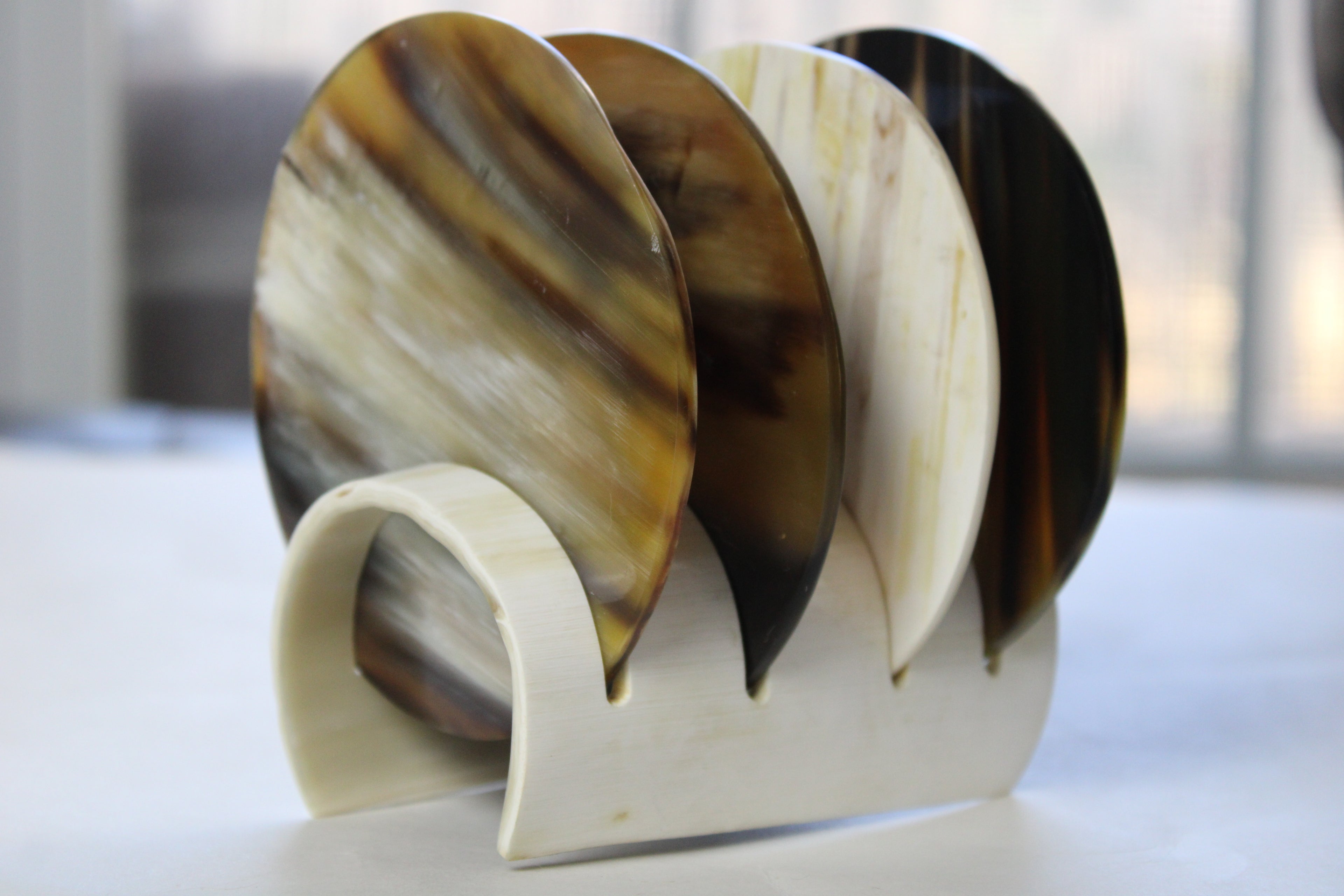 Cow Horn Coasters (Set of 4 + Matching Stand)